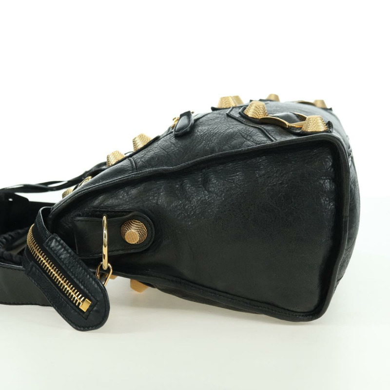 【日本直送】BALENCIAGA Giant City 手提包，皮革材質，兩用，黑色/金色，貨號 173084，正品號 177805SAM-2