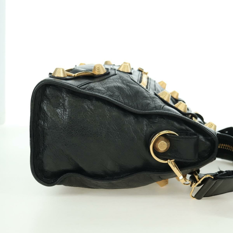 【日本直送】BALENCIAGA Giant City 手提包，皮革材質，兩用，黑色/金色，貨號 173084，正品號 177805SAM-3