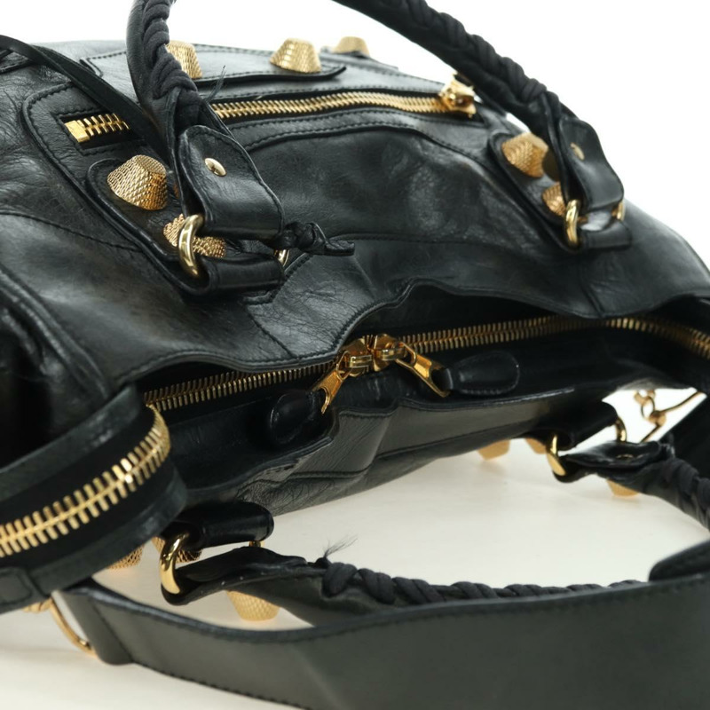 【日本直送】BALENCIAGA Giant City 手提包，皮革材質，兩用，黑色/金色，貨號 173084，正品號 177805SAM-5