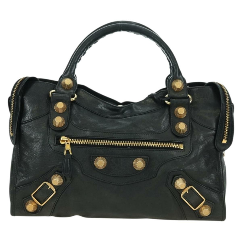 【日本直送】BALENCIAGA Giant City 手提包，皮革材質，兩用，黑色/金色，貨號 173084，正品號 177805SAM-12