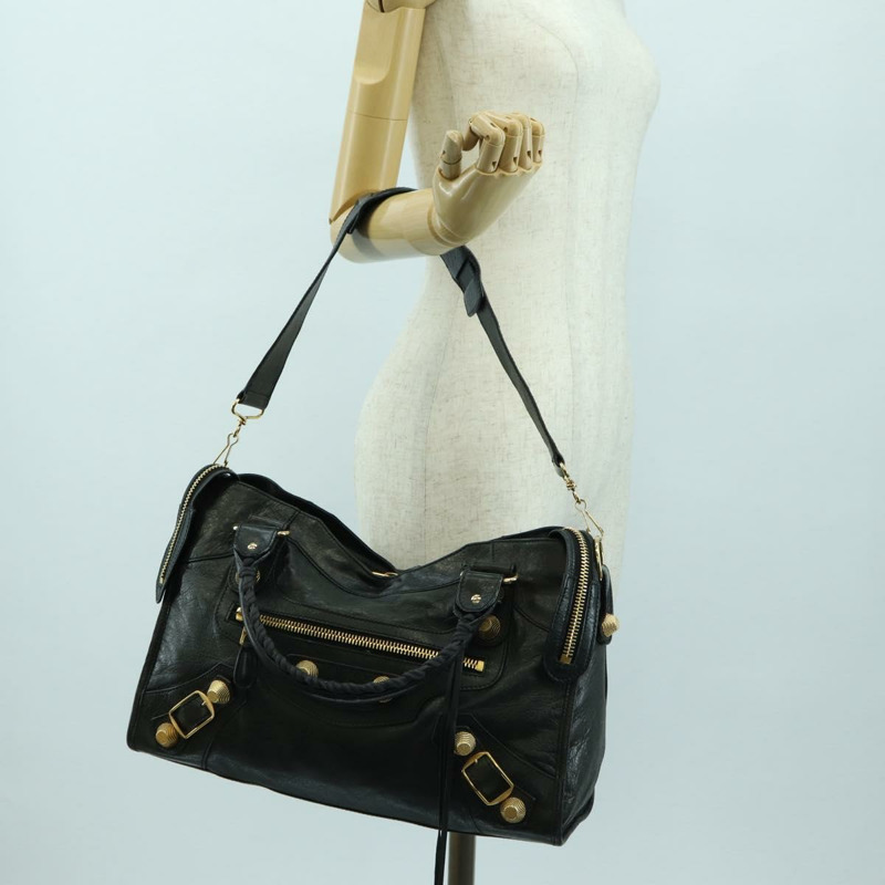 【日本直送】BALENCIAGA Giant City 手提包，皮革材質，兩用，黑色/金色，貨號 173084，正品號 177805SAM-24