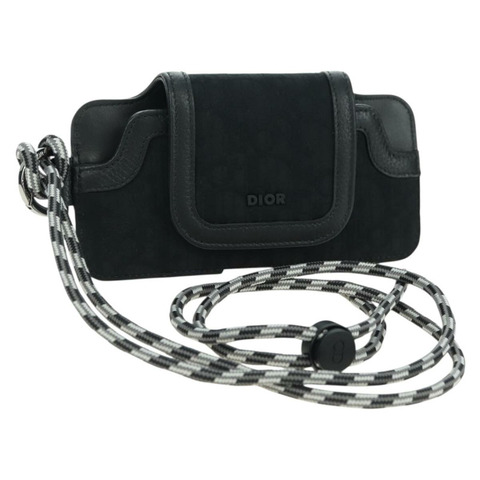 Christian Dior Trotter帆布頸包 黑色銀色 正品 177974M