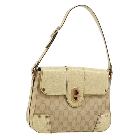 GUCCI GG帆布肩背包 米色 金色 正品 177967A