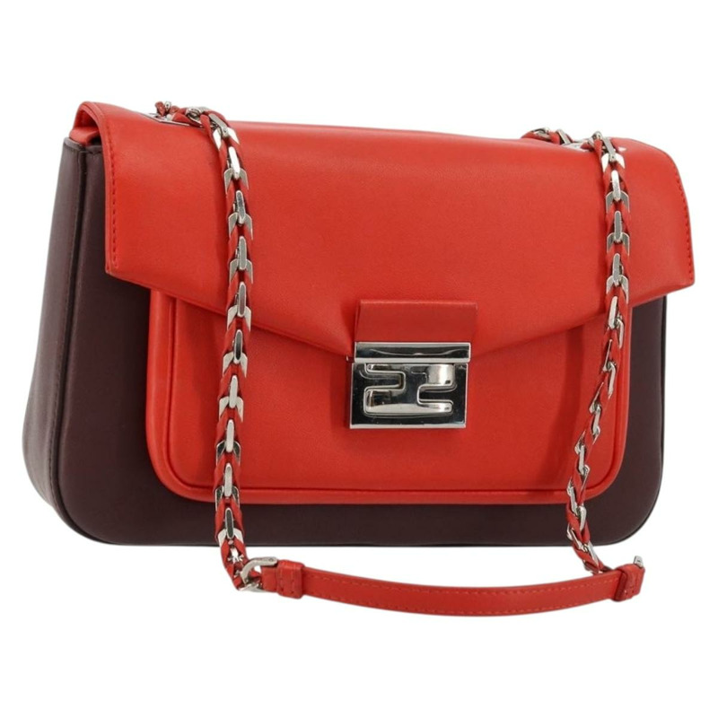 【日本直送】FENDI 鏈條 Beebaguette 肩背包 皮革 紅色 銀色 正品 177969A-0
