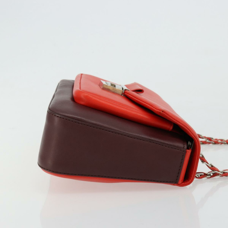 【日本直送】FENDI 鏈條 Beebaguette 肩背包 皮革 紅色 銀色 正品 177969A-2