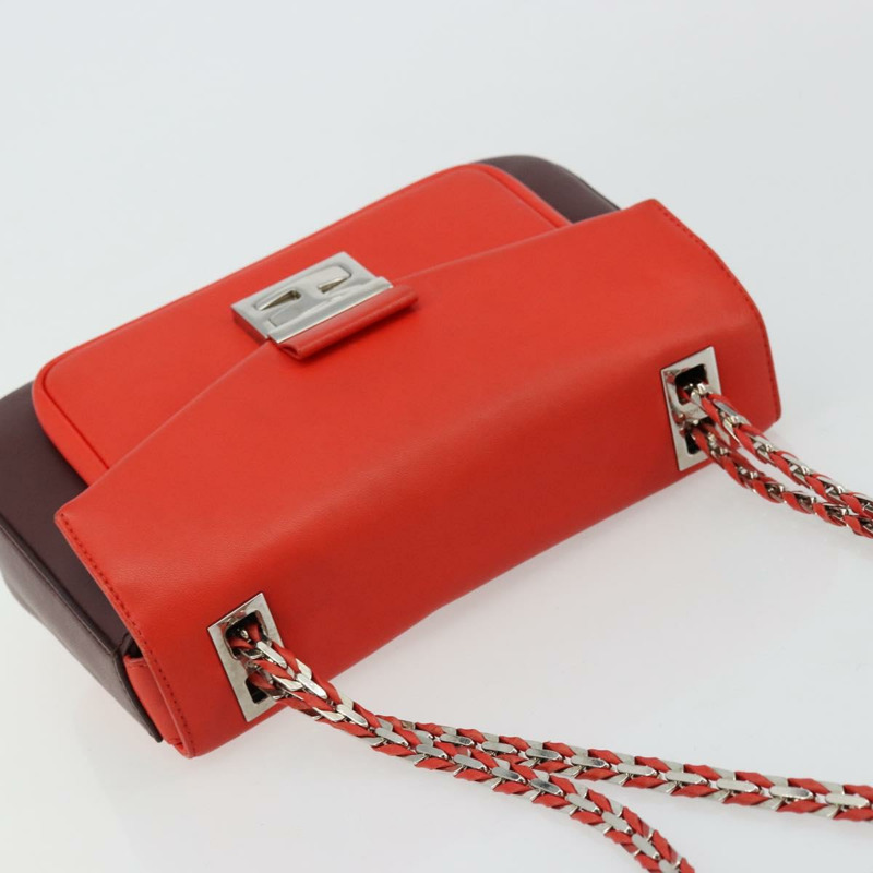 【日本直送】FENDI 鏈條 Beebaguette 肩背包 皮革 紅色 銀色 正品 177969A-5