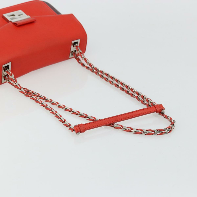 【日本直送】FENDI 鏈條 Beebaguette 肩背包 皮革 紅色 銀色 正品 177969A-6
