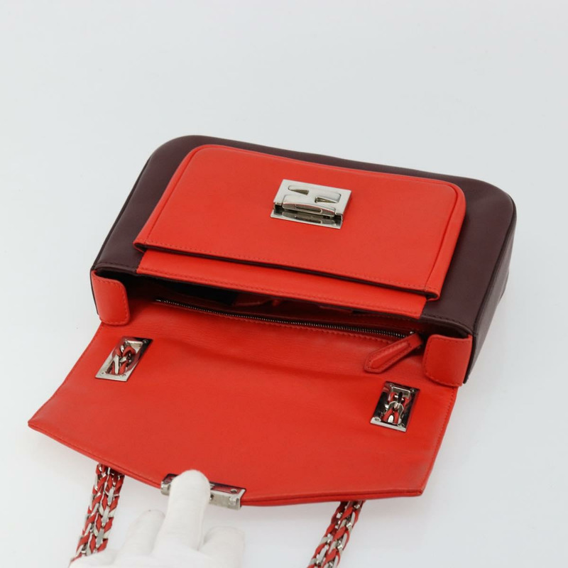 【日本直送】FENDI 鏈條 Beebaguette 肩背包 皮革 紅色 銀色 正品 177969A-8