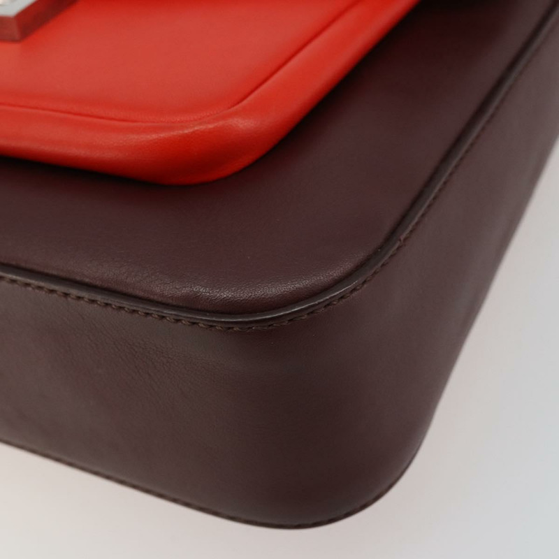 【日本直送】FENDI 鏈條 Beebaguette 肩背包 皮革 紅色 銀色 正品 177969A-13