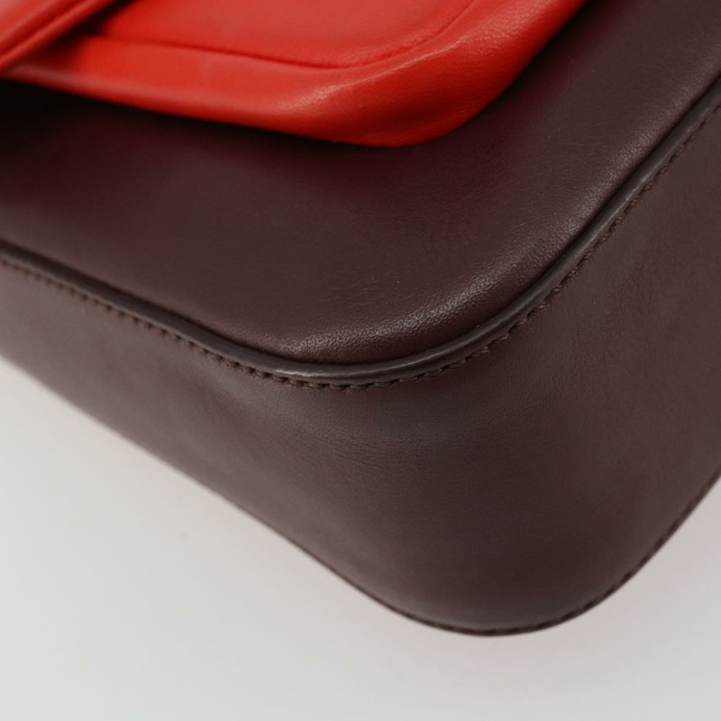 【日本直送】FENDI 鏈條 Beebaguette 肩背包 皮革 紅色 銀色 正品 177969A-14