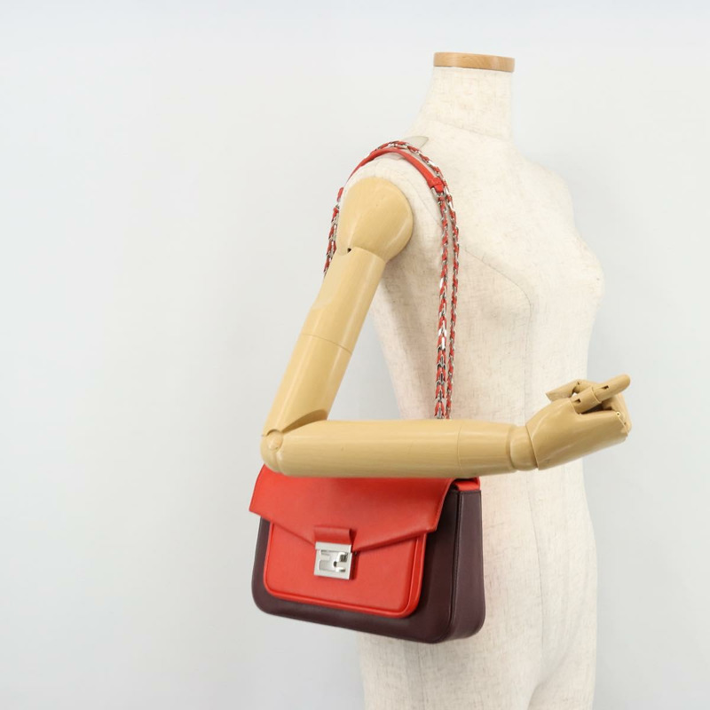 【日本直送】FENDI 鏈條 Beebaguette 肩背包 皮革 紅色 銀色 正品 177969A-23