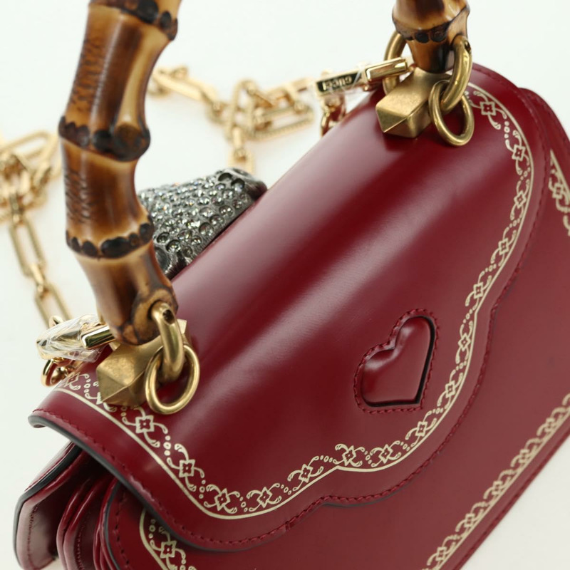 【日本直送】GUCCI 竹葉泰加頭手提包 皮革 兩用 紅金配色 488667 正品 170530SAV-5