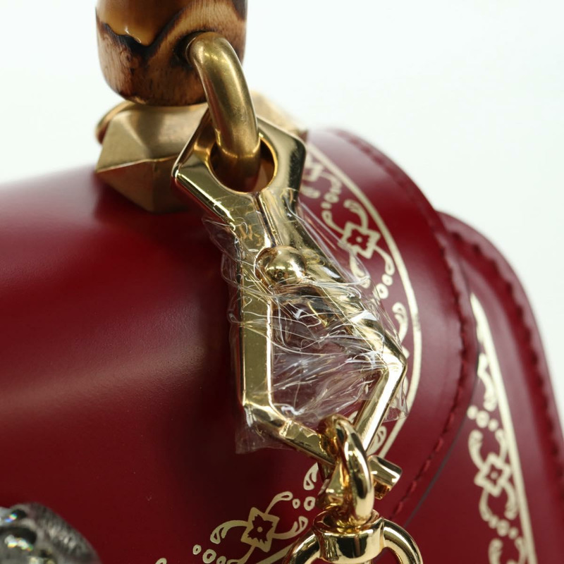 【日本直送】GUCCI 竹葉泰加頭手提包 皮革 兩用 紅金配色 488667 正品 170530SAV-9