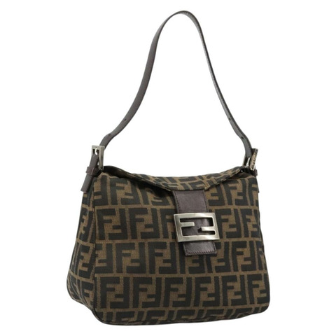 FENDI Zucca帆布Mamma Baguette包 黑色棕色 222826426 Auth fm5313A