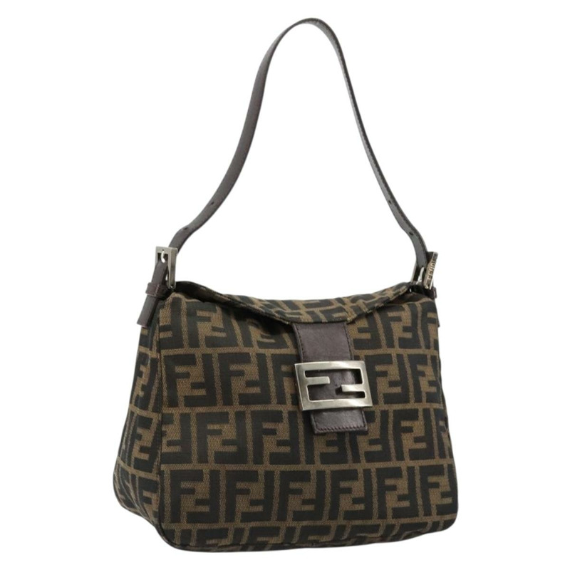 【日本直送】FENDI Zucca帆布Mamma Baguette包 黑色棕色 222826426 Auth fm5313A-0