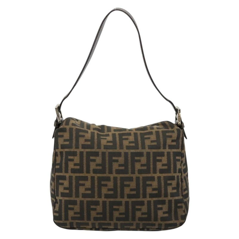 【日本直送】FENDI Zucca帆布Mamma Baguette包 黑色棕色 222826426 Auth fm5313A-1