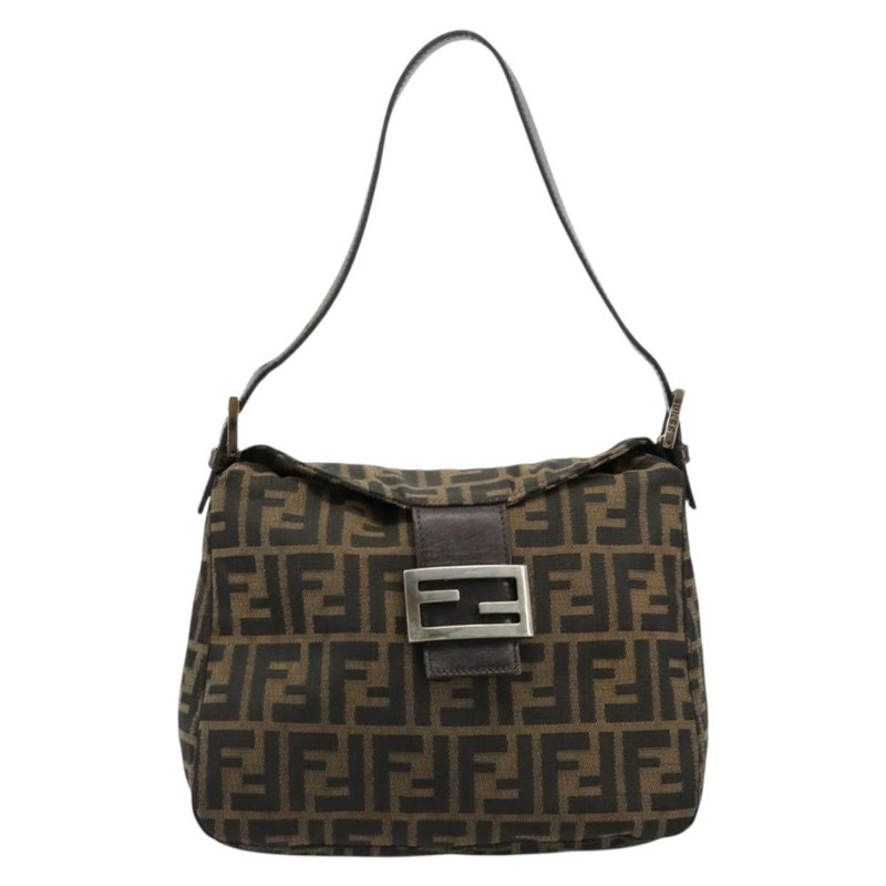 【日本直送】FENDI Zucca帆布Mamma Baguette包 黑色棕色 222826426 Auth fm5313A-12