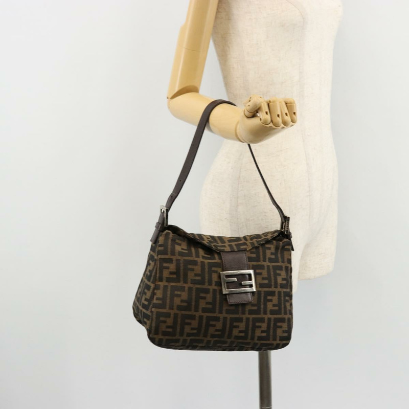 【日本直送】FENDI Zucca帆布Mamma Baguette包 黑色棕色 222826426 Auth fm5313A-23
