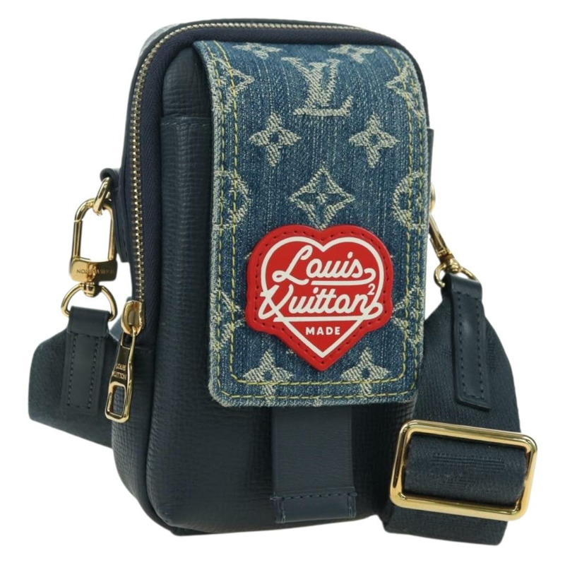 【日本直送】路易威登 (LOUIS VUITTON) 牛仔布 LVxNIGO 雙手機袋 藍色 M81060 正品 170550SM-0