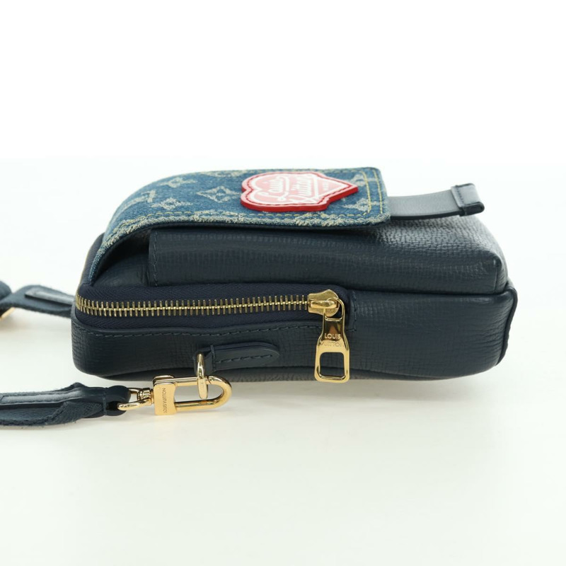 【日本直送】路易威登 (LOUIS VUITTON) 牛仔布 LVxNIGO 雙手機袋 藍色 M81060 正品 170550SM-2