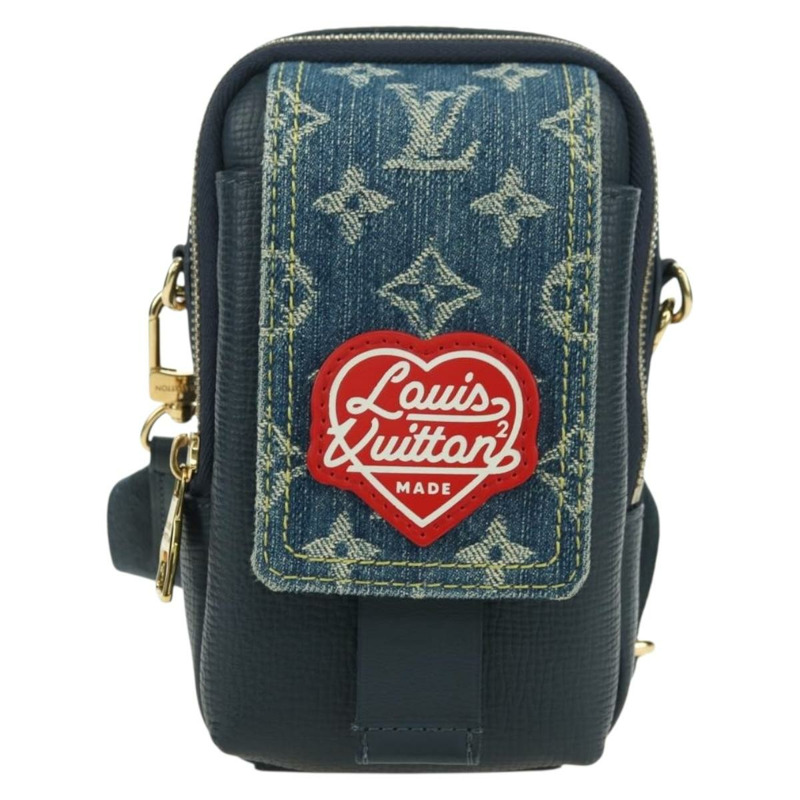 【日本直送】路易威登 (LOUIS VUITTON) 牛仔布 LVxNIGO 雙手機袋 藍色 M81060 正品 170550SM-12