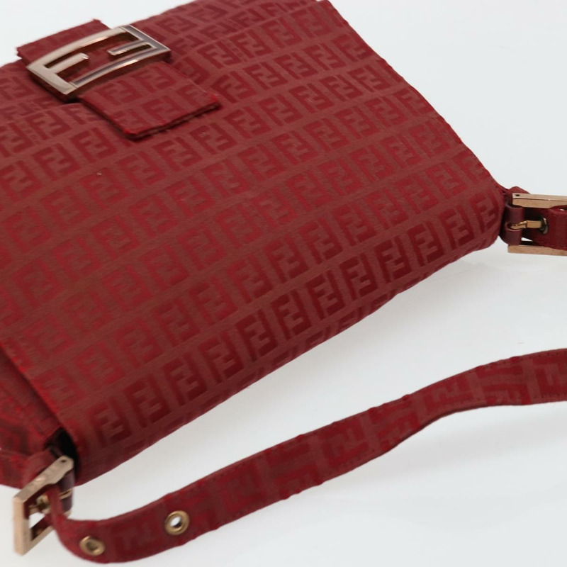 【日本直送】FENDI Zucchino帆布Mamma Baguette單肩包 紅色金色 正品 178066V-5