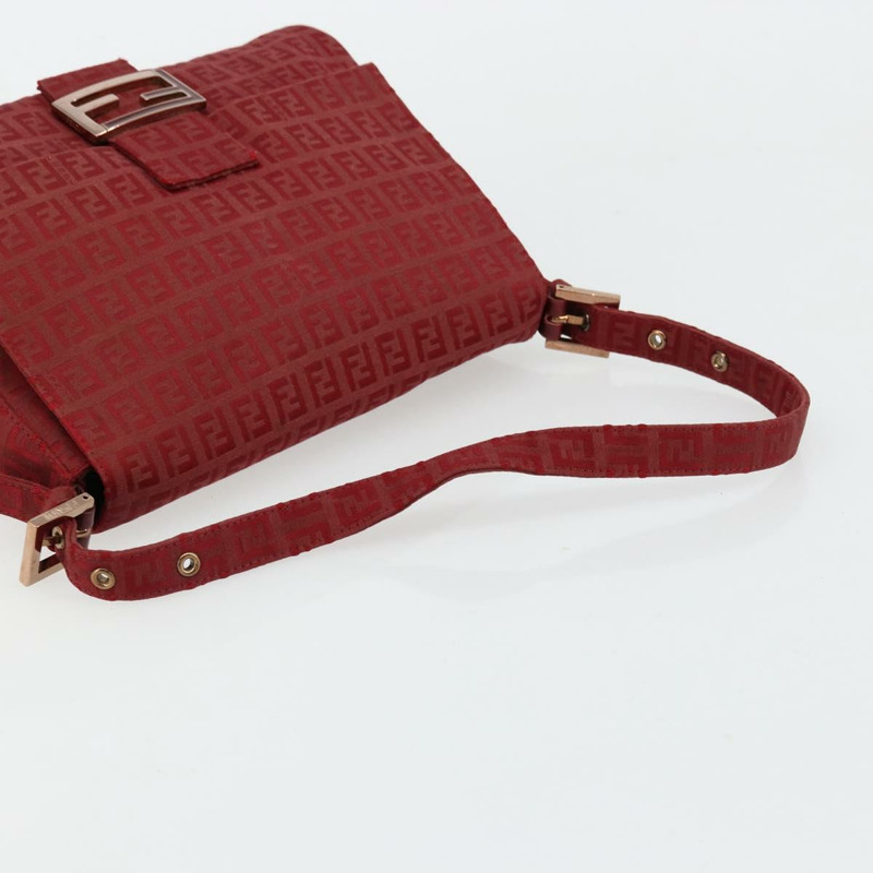 【日本直送】FENDI Zucchino帆布Mamma Baguette單肩包 紅色金色 正品 178066V-6