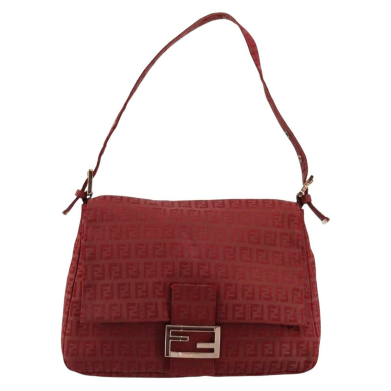 【日本直送】FENDI Zucchino帆布Mamma Baguette單肩包 紅色金色 正品 178066V-12