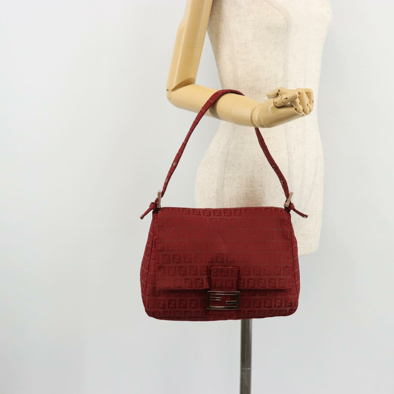 【日本直送】FENDI Zucchino帆布Mamma Baguette單肩包 紅色金色 正品 178066V-24