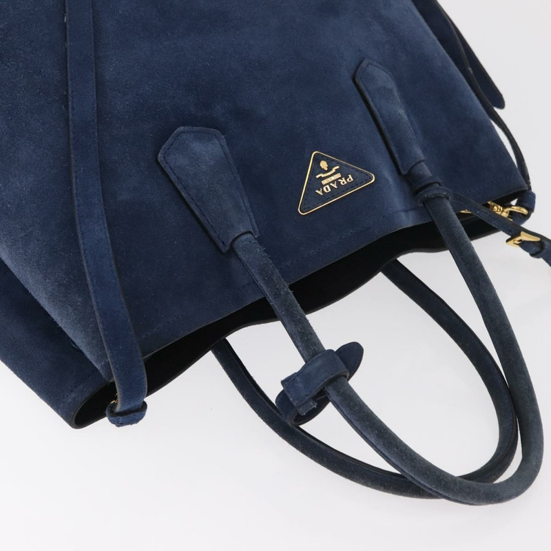 【日本直送】PRADA 手提包 麂皮 兩用 海軍藍 金色 正品 178081A-5