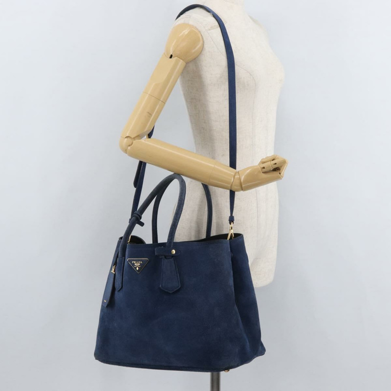 【日本直送】PRADA 手提包 麂皮 兩用 海軍藍 金色 正品 178081A-26