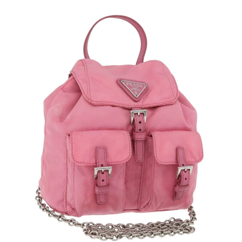 【日本直送】PRADA 尼龍粉紅銀色鏈條單肩包 正品 177289A-0