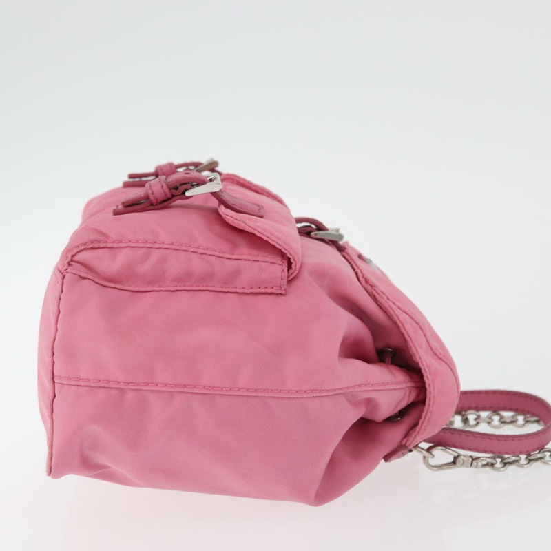 【日本直送】PRADA 尼龍粉紅銀色鏈條單肩包 正品 177289A-2