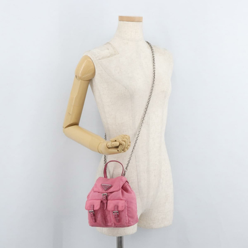 【日本直送】PRADA 尼龍粉紅銀色鏈條單肩包 正品 177289A-25