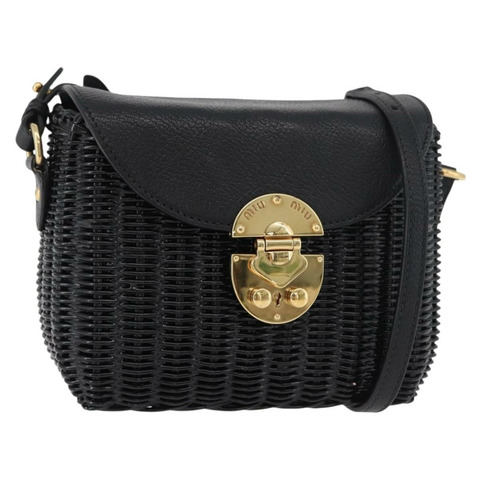 Miu Miu 草編黑色金色單肩包 正品 bs34953V