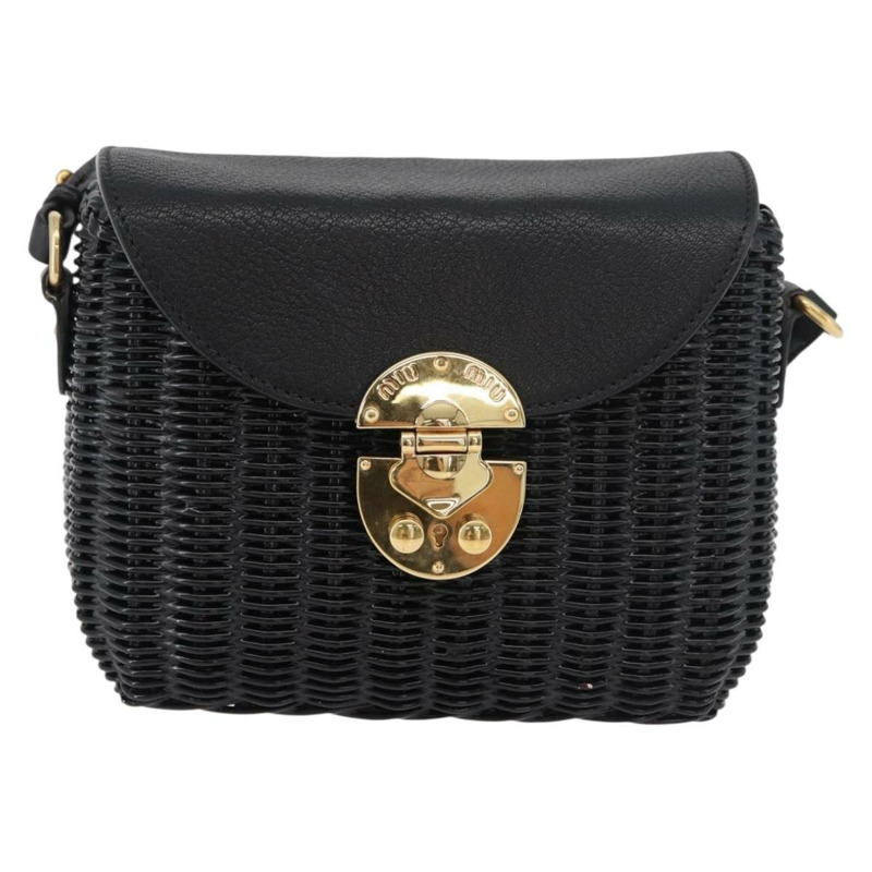 【日本直送】Miu Miu 草編黑色金色單肩包 正品 bs34953V-12