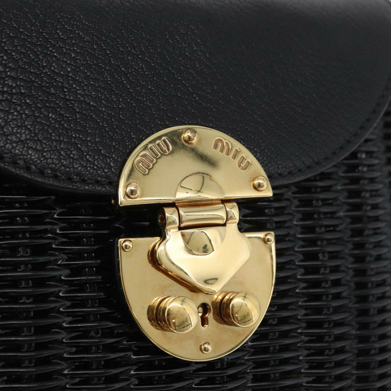 【日本直送】Miu Miu 草編黑色金色單肩包 正品 bs34953V-16