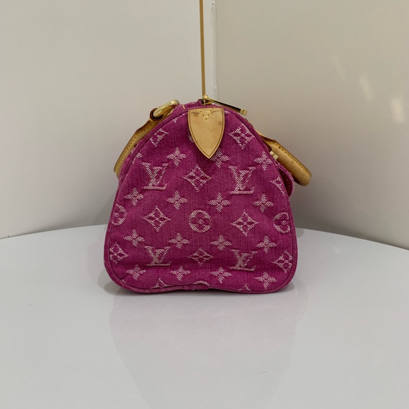 lv/路易威登 中古款 玫紅色牛仔老花波士頓 手提包-2