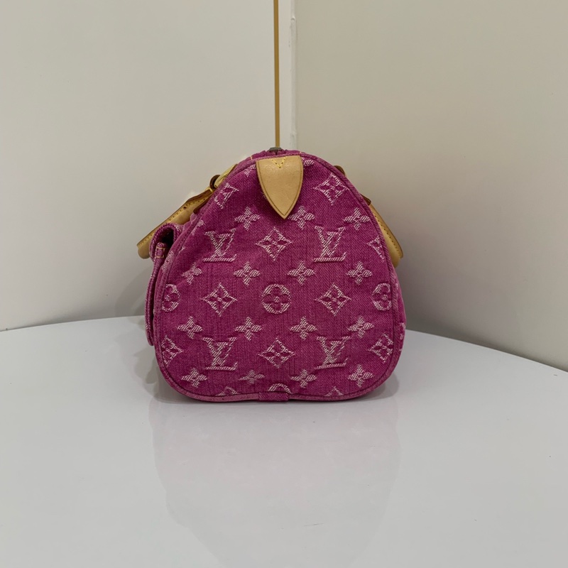 lv/路易威登 中古款 玫紅色牛仔老花波士頓 手提包-3