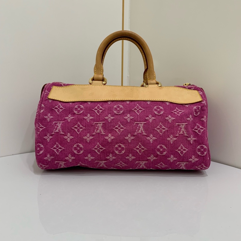 lv/路易威登 中古款 玫紅色牛仔老花波士頓 手提包-10