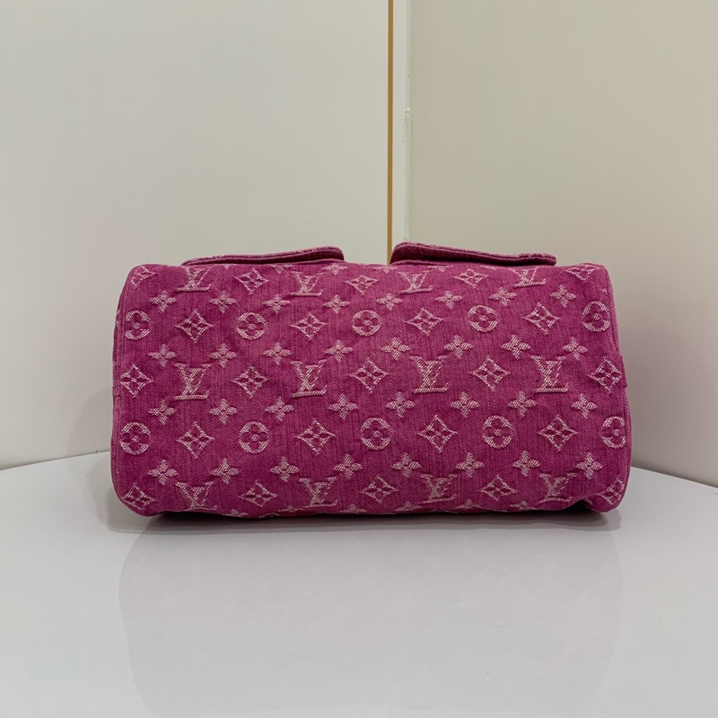 lv/路易威登 中古款 玫紅色牛仔老花波士頓 手提包-11