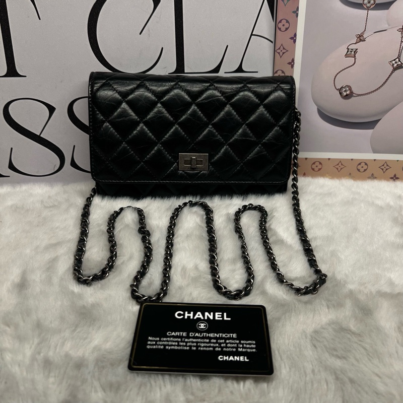 Chanel 香奈兒 2.55 woc 菱格紋鏈條包 黑銀 24開有卡-0