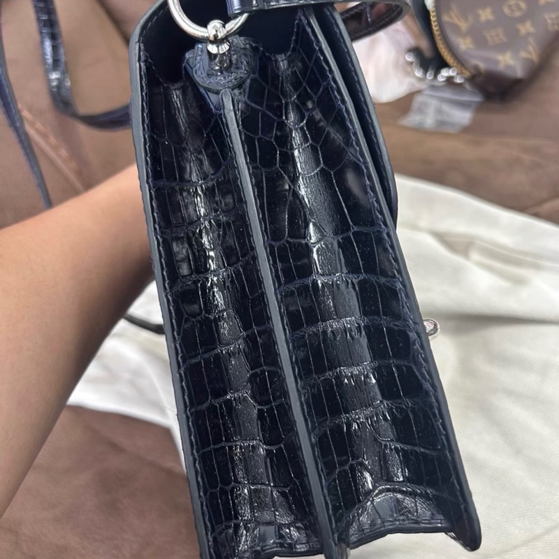 Hermes愛馬仕+roulis 23+豬鼻子鰐魚皮亮面深海藍+c刻-4