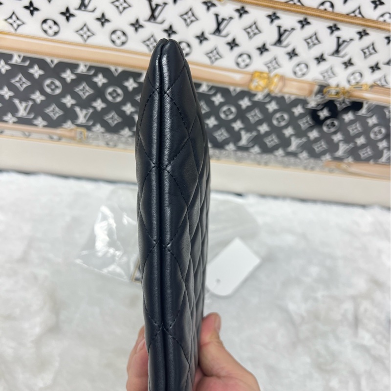 香奈兒Chanel菱格紋黑色大手拿包 98新 21開有卡-2