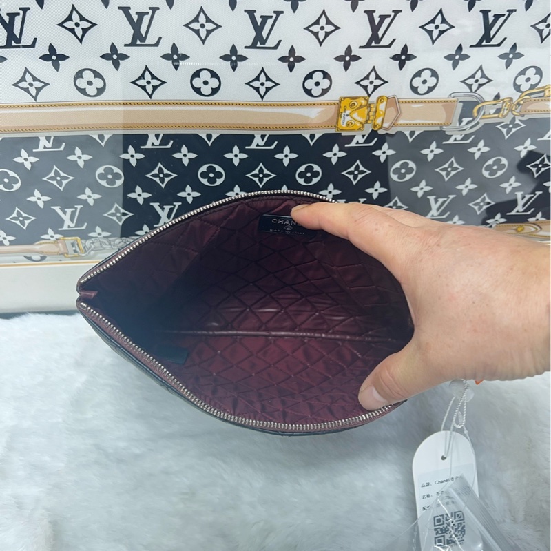 香奈兒Chanel菱格紋黑色大手拿包 98新 21開有卡-6