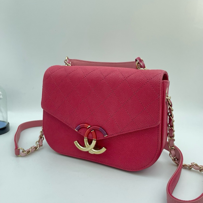 香奈兒/Chanel 古巴系列玫粉色郵差包 25開有卡-1