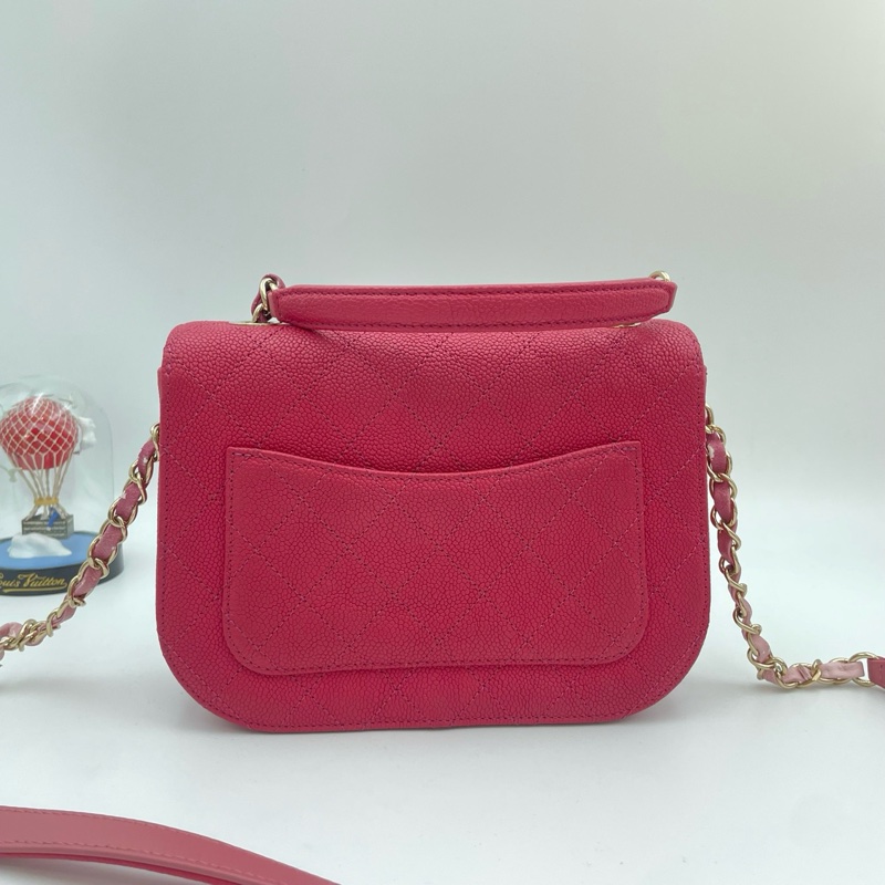 香奈兒/Chanel 古巴系列玫粉色郵差包 25開有卡-3