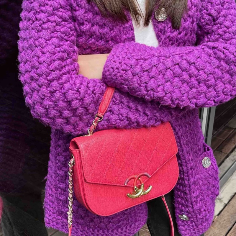 香奈兒/Chanel 古巴系列玫粉色郵差包 25開有卡-5