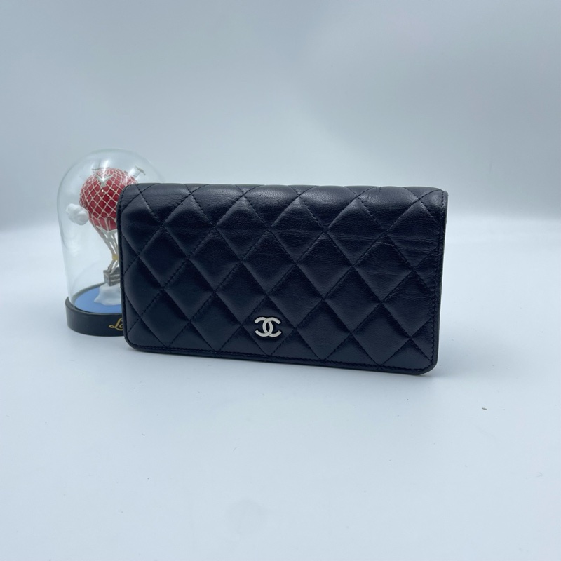 香奈兒/Chanel 經典黑色款長款錢包 14開黑色羊皮 搭配銀色金屬雙C扣 低調奢華-2