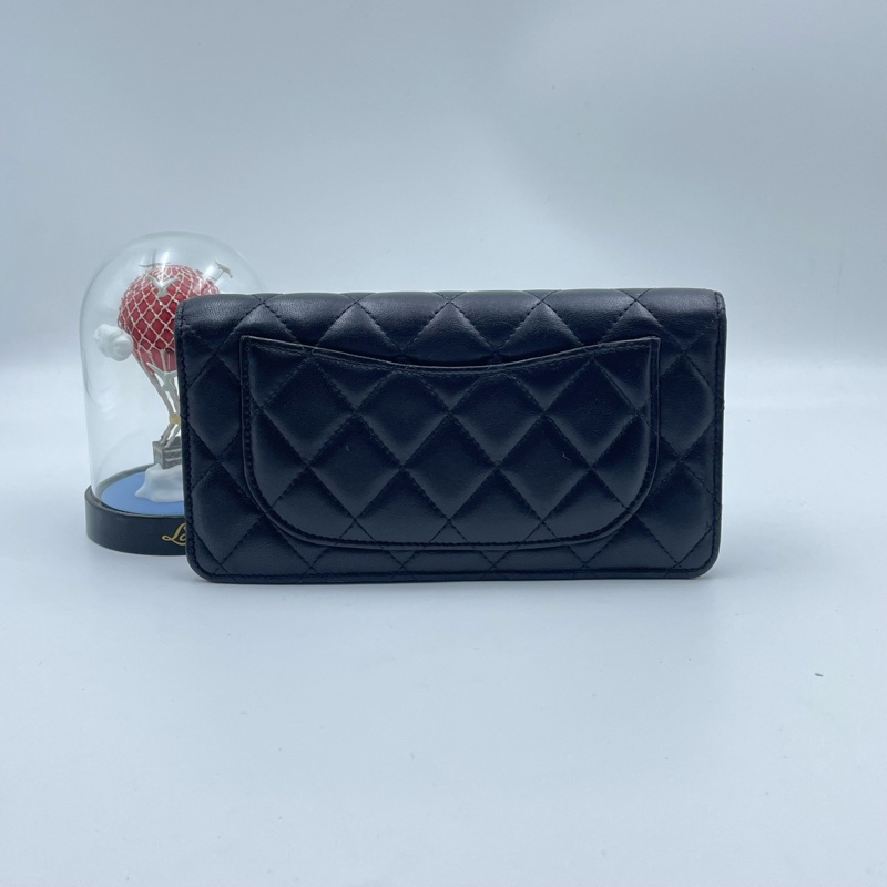 香奈兒/Chanel 經典黑色款長款錢包 14開黑色羊皮 搭配銀色金屬雙C扣 低調奢華-4